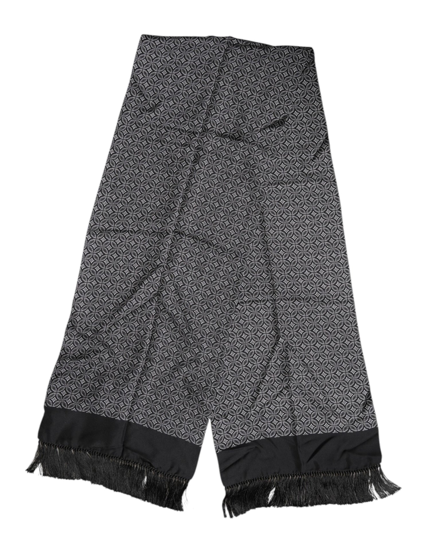 Dolce &amp;amp; Gabbana Svart Mönstrad Fransig Herr Foulard Halsduk