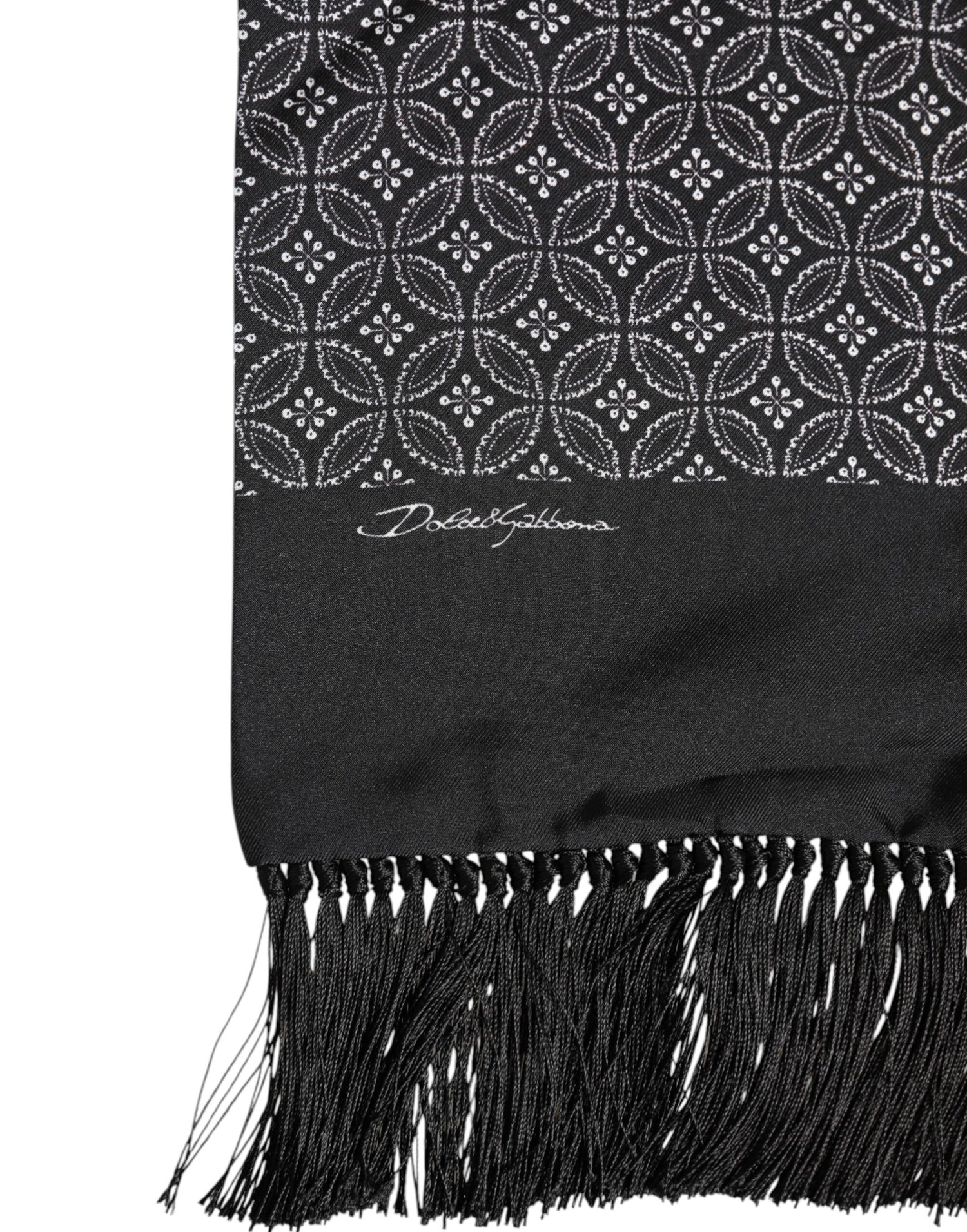 Dolce &amp;amp; Gabbana Svart Mönstrad Fransig Herr Foulard Halsduk