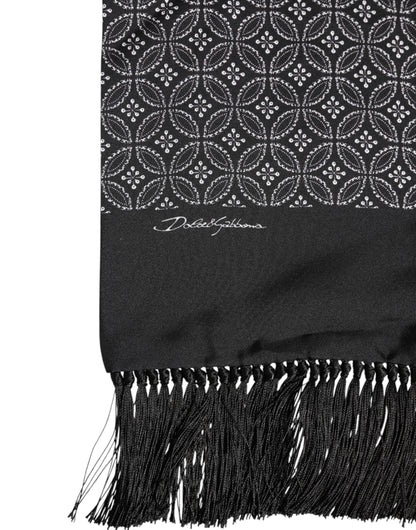 Dolce &amp;amp; Gabbana Svart Mönstrad Fransig Herr Foulard Halsduk