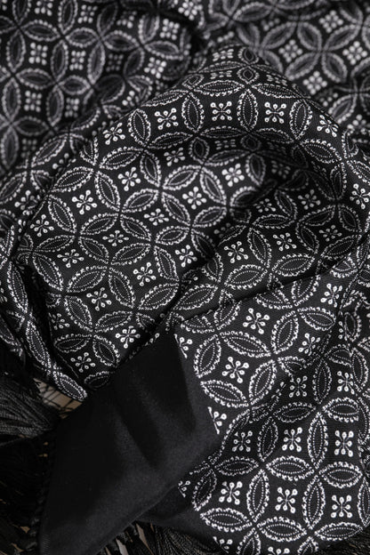 Dolce &amp;amp; Gabbana Svart Mönstrad Fransig Herr Foulard Halsduk