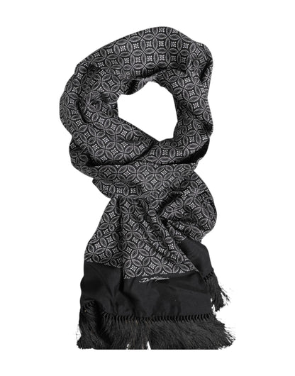 Dolce &amp;amp; Gabbana Svart Mönstrad Fransig Herr Foulard Halsduk
