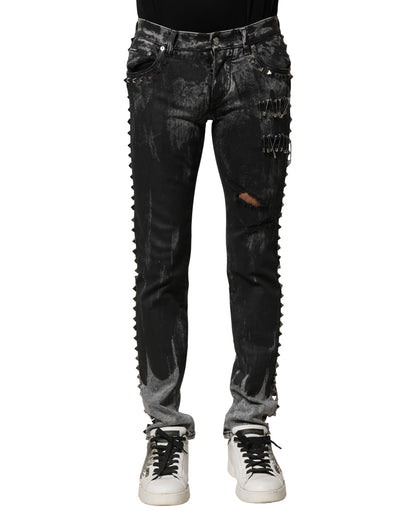 Dolce &amp;amp; Gabbana svarta tvättade utsmyckade skinny denimjeans