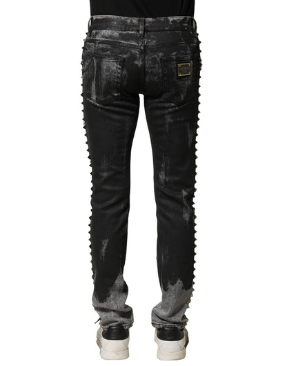 Dolce &amp;amp; Gabbana svarta tvättade utsmyckade skinny denimjeans