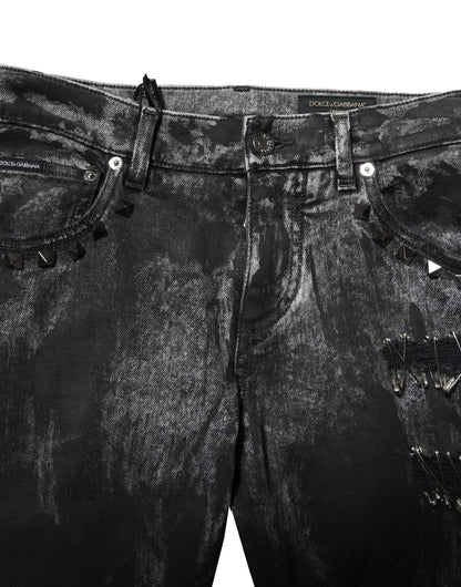 Dolce &amp;amp; Gabbana svarta tvättade utsmyckade skinny denimjeans