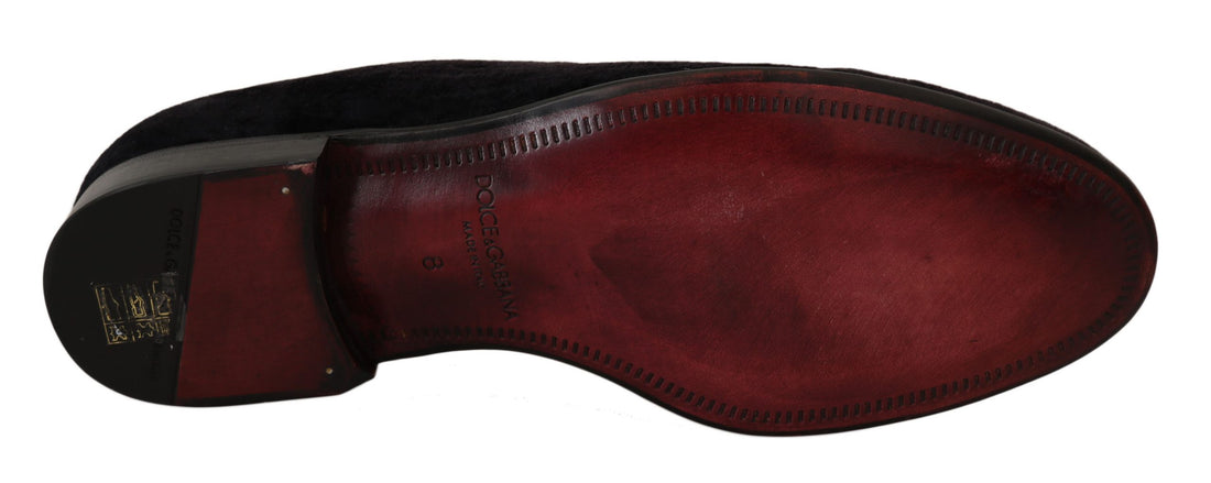 Dolce &amp; Gabbana Loafers Black Velvet Gold Crown