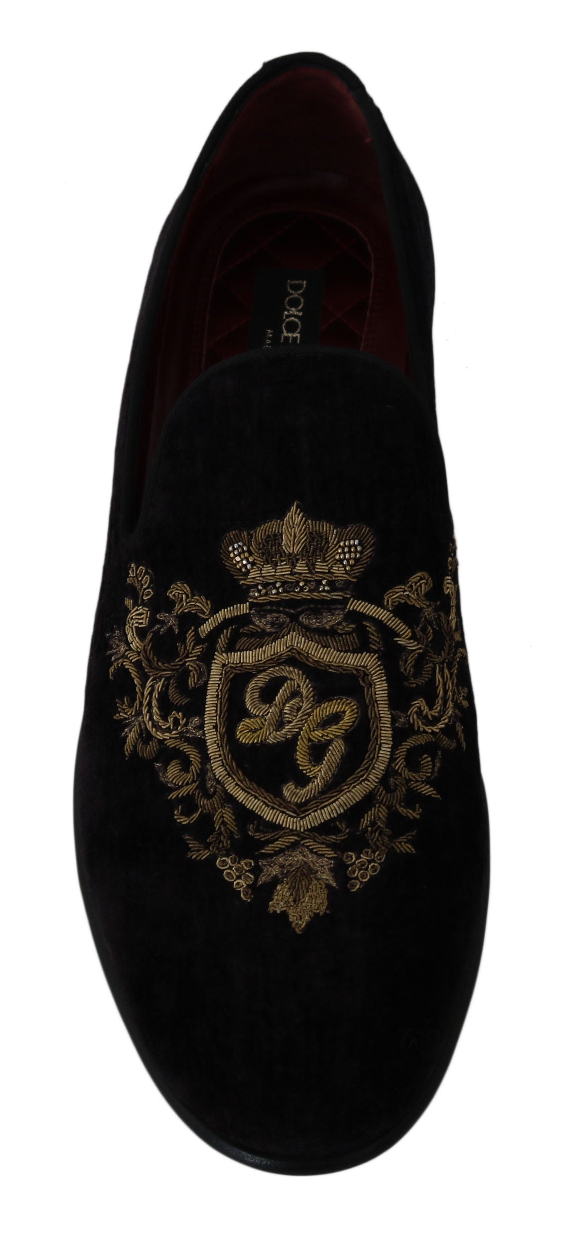 Dolce &amp; Gabbana Loafers Black Velvet Gold Crown