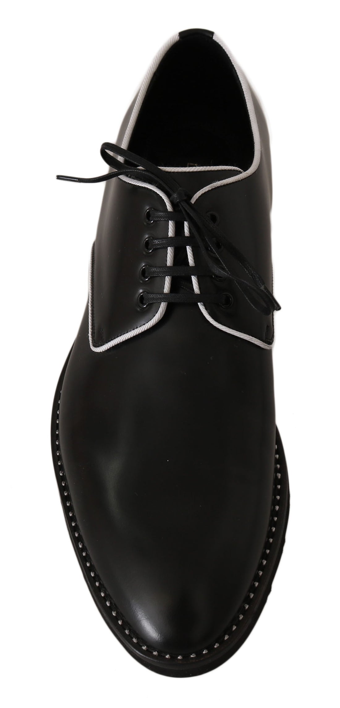Dolce &amp;amp; Gabbana Svarta Läder White Line Dress Derby Skor