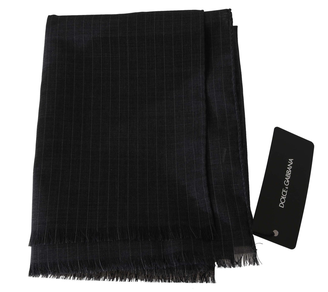 Dolce &amp; Gabbana Gray 100% Wool Striped Pattern Wrap Scarf