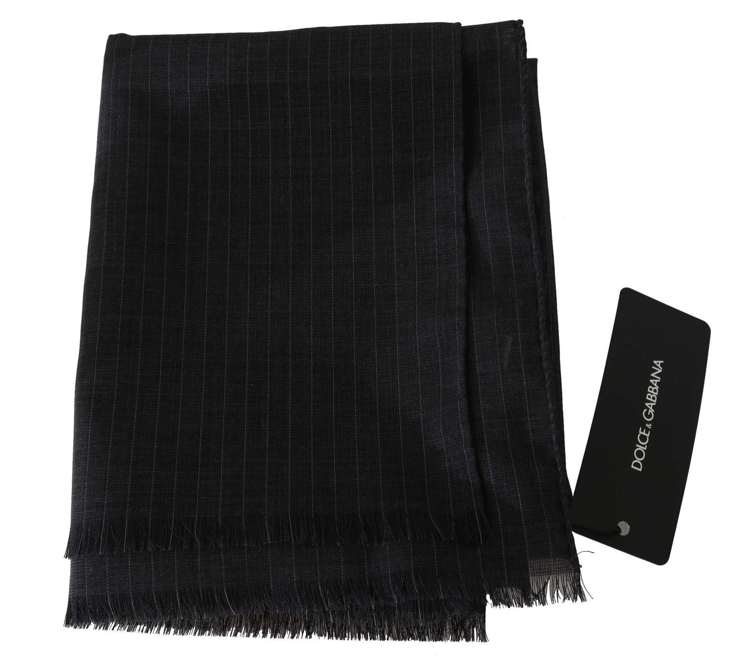 Dolce &amp; Gabbana Gray 100% Wool Striped Pattern Wrap Scarf