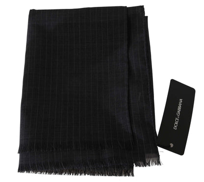 Dolce &amp; Gabbana Gray 100% Wool Striped Pattern Wrap Scarf
