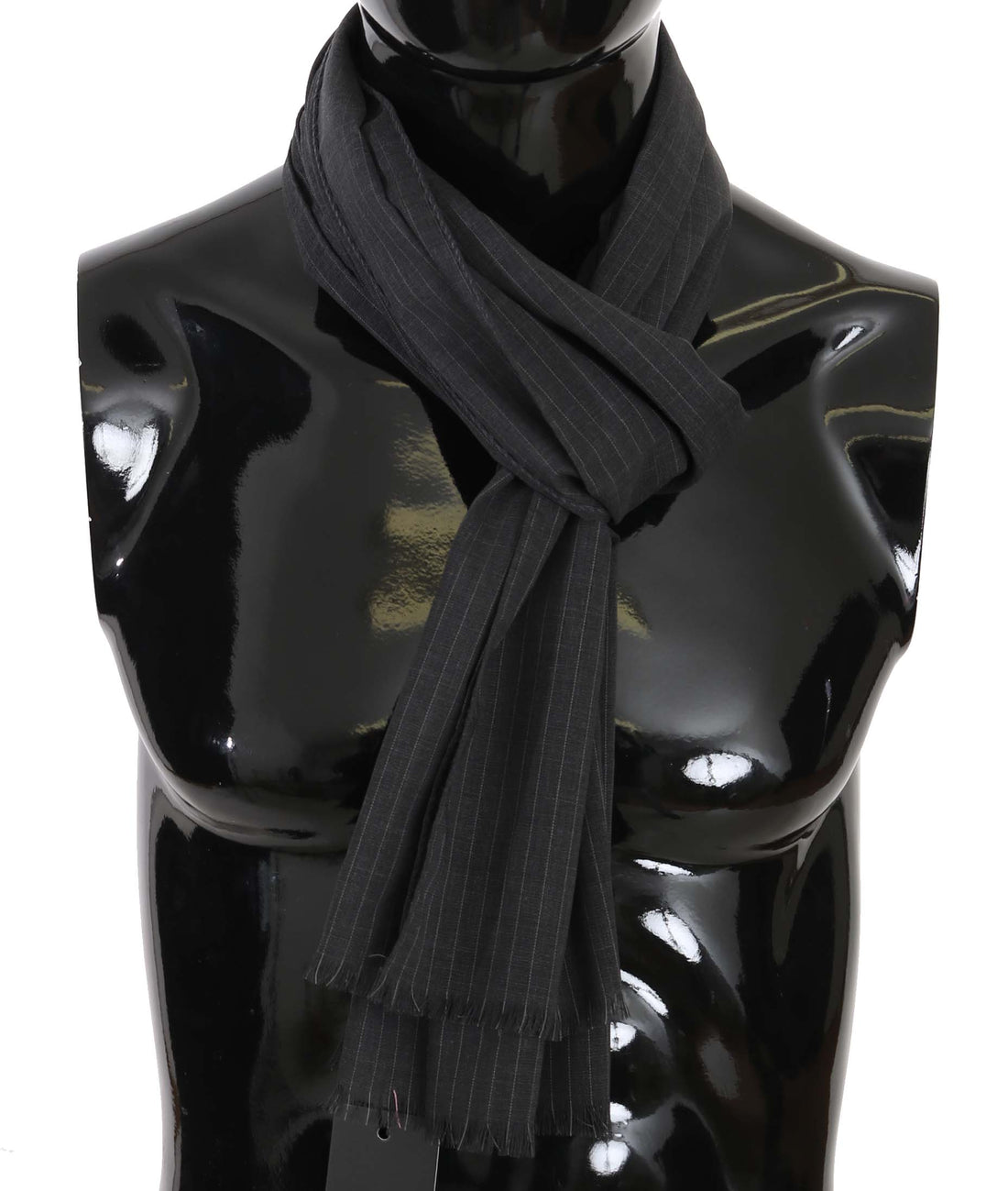 Dolce &amp; Gabbana Gray 100% Wool Striped Pattern Wrap Scarf