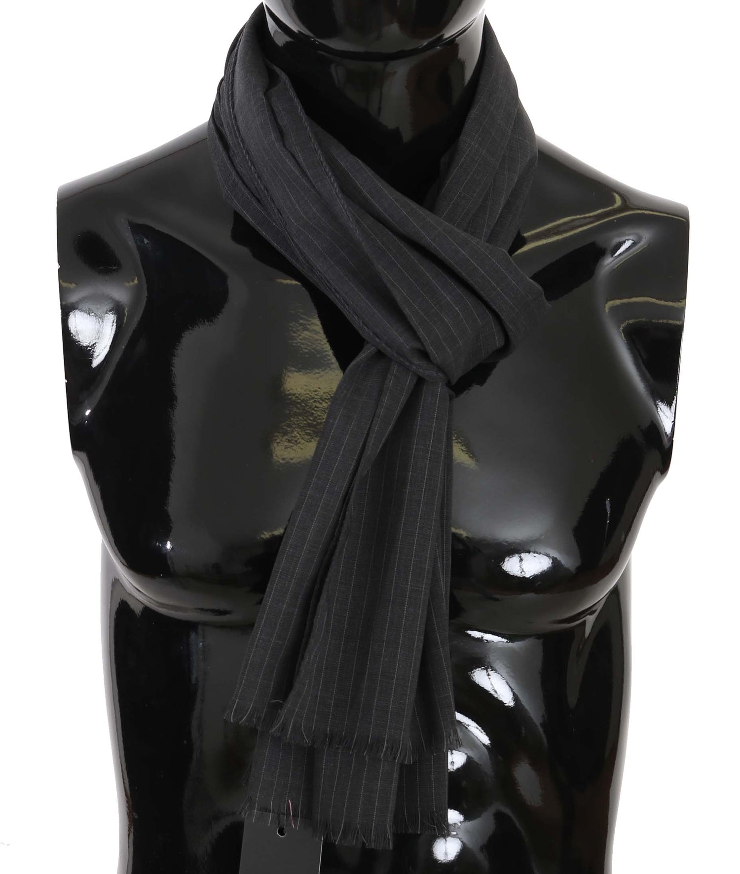 Dolce &amp; Gabbana Gray 100% Wool Striped Pattern Wrap Scarf