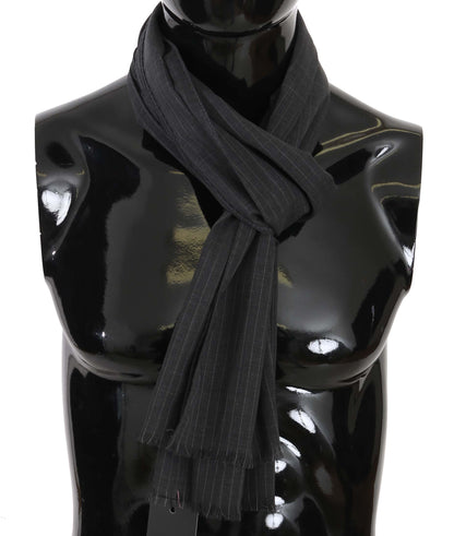 Dolce &amp; Gabbana Gray 100% Wool Striped Pattern Wrap Scarf
