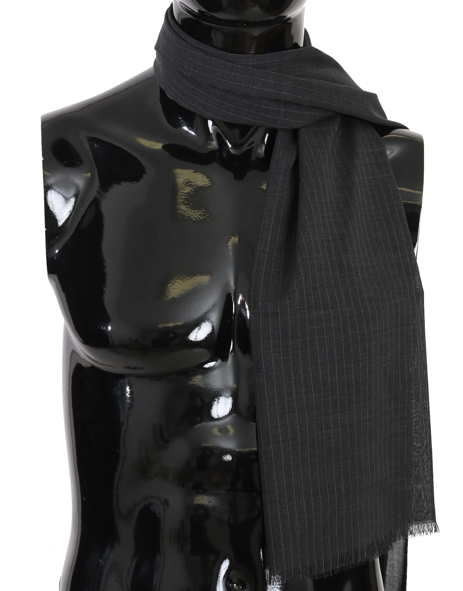 Dolce &amp; Gabbana Gray 100% Wool Striped Pattern Wrap Scarf