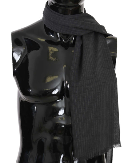 Dolce &amp; Gabbana Gray 100% Wool Striped Pattern Wrap Scarf