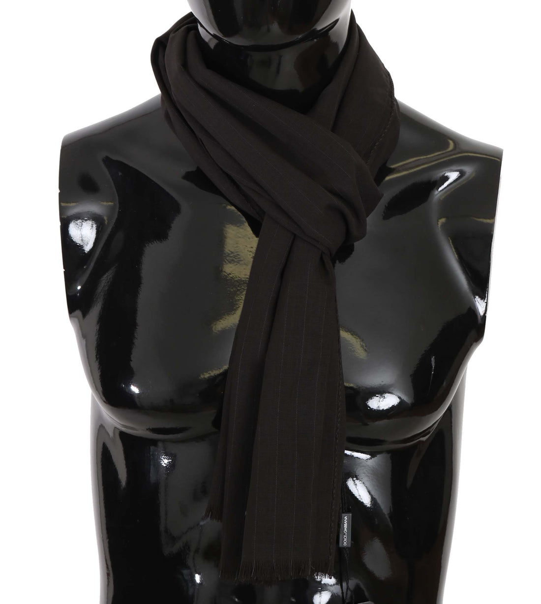 Dolce &amp; Gabbana Brown Virgin Wool Striped Pattern Wrap Scarf