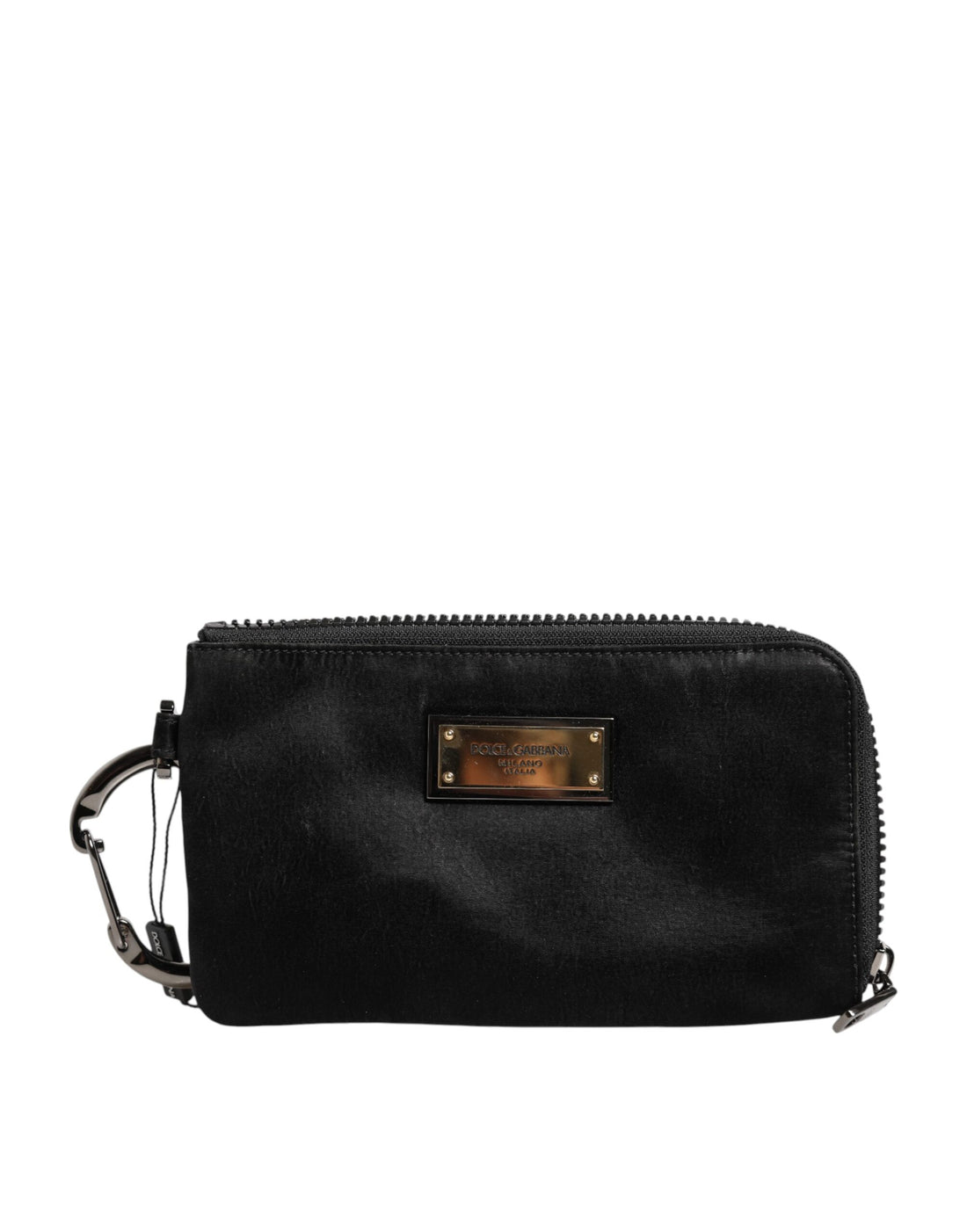 Dolce &amp; Gabbana Black Nylon Logo Plaque Keyring Pouch Clutch Bag