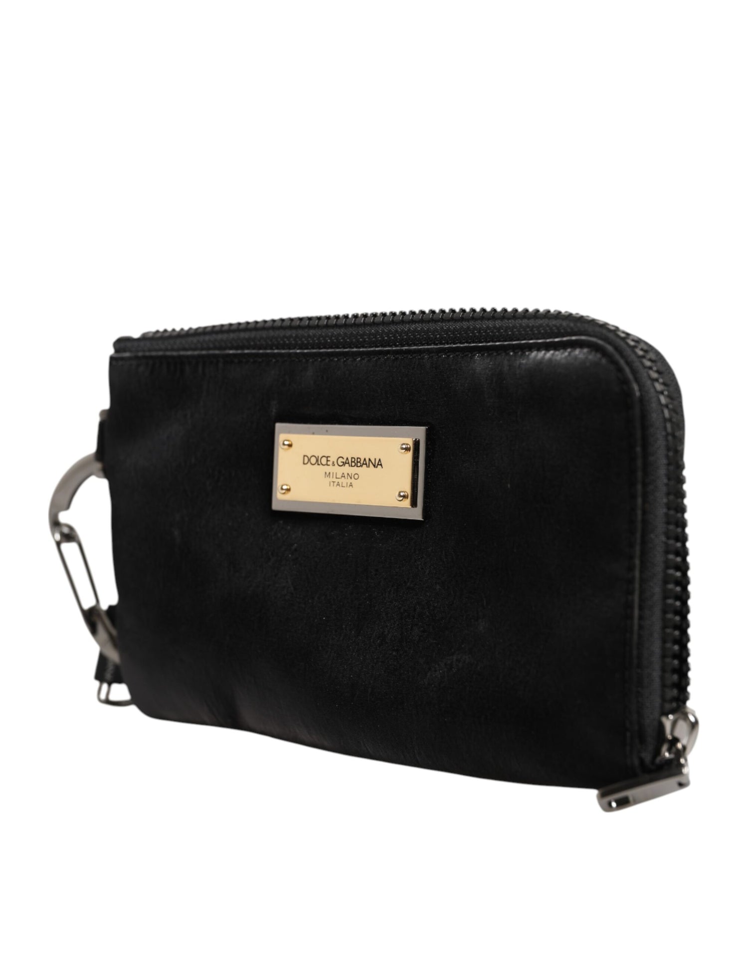 Dolce &amp; Gabbana Black Nylon Logo Plaque Keyring Pouch Clutch Bag