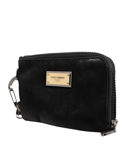 Dolce &amp; Gabbana Black Nylon Logo Plaque Keyring Pouch Clutch Bag