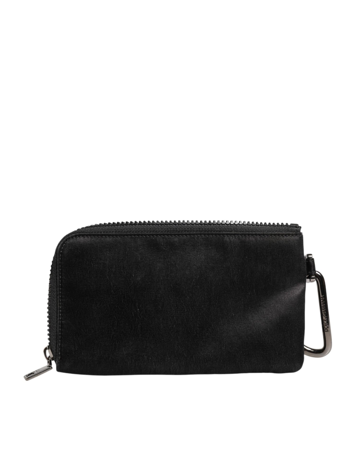 Dolce &amp; Gabbana Black Nylon Logo Plaque Keyring Pouch Clutch Bag