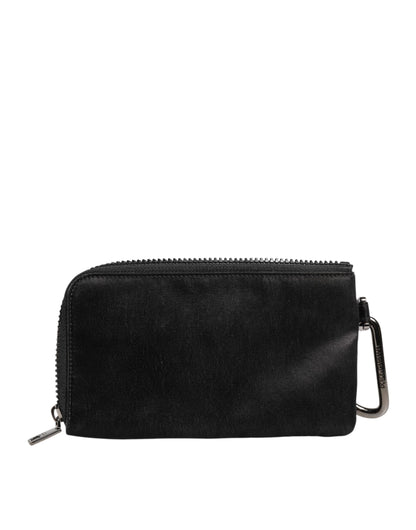 Dolce &amp; Gabbana Black Nylon Logo Plaque Keyring Pouch Clutch Bag