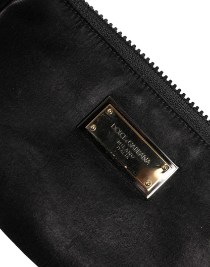 Dolce &amp; Gabbana Black Nylon Logo Plaque Keyring Pouch Clutch Bag