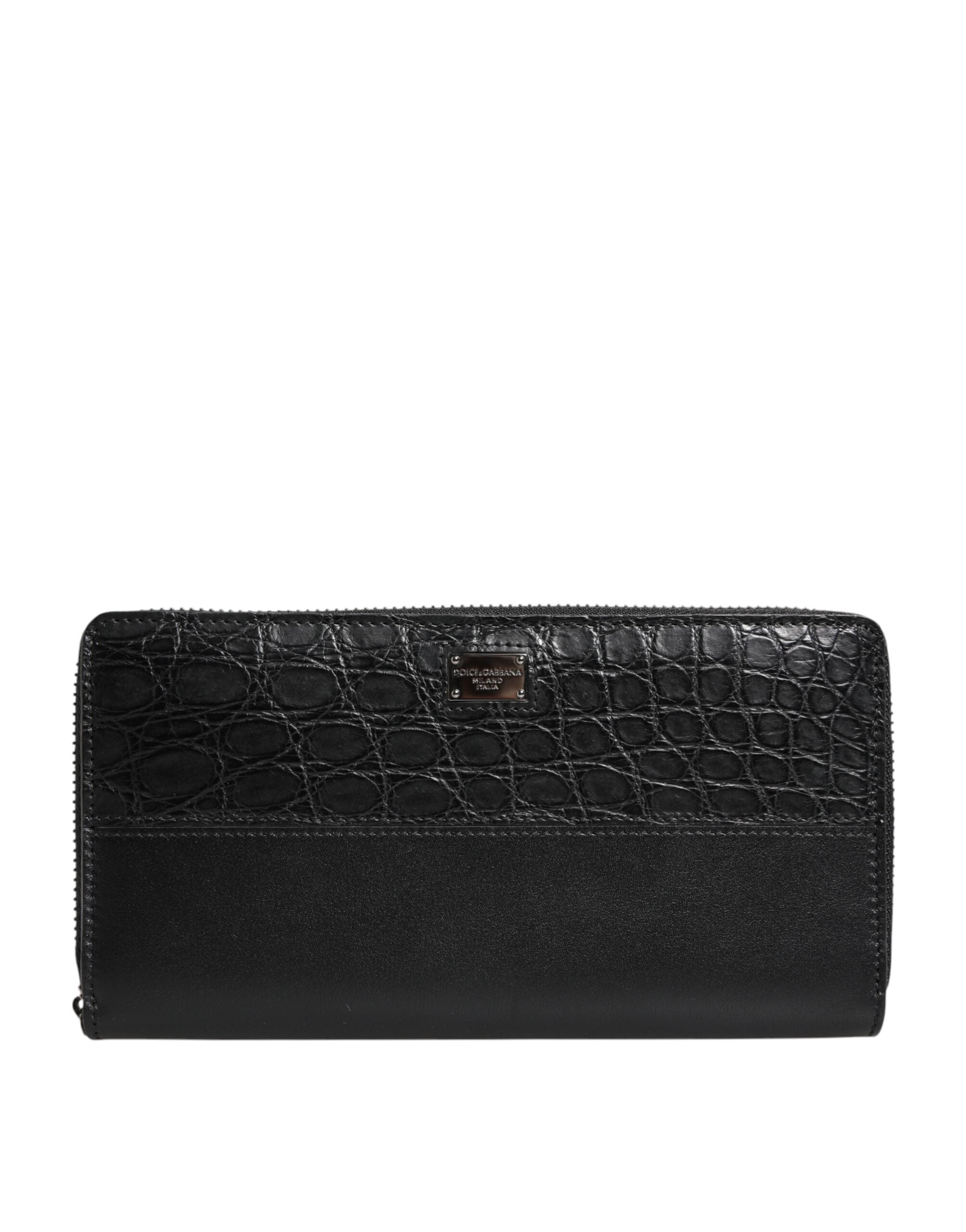 Dolce &amp;amp; Gabbana svart läderplånbok med logotyp och dragkedja runtom
