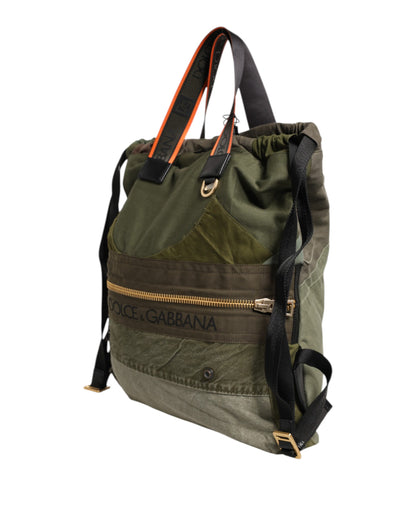 Dolce &amp; Gabbana Military Green Patchwork Rucksack Backpack Bag