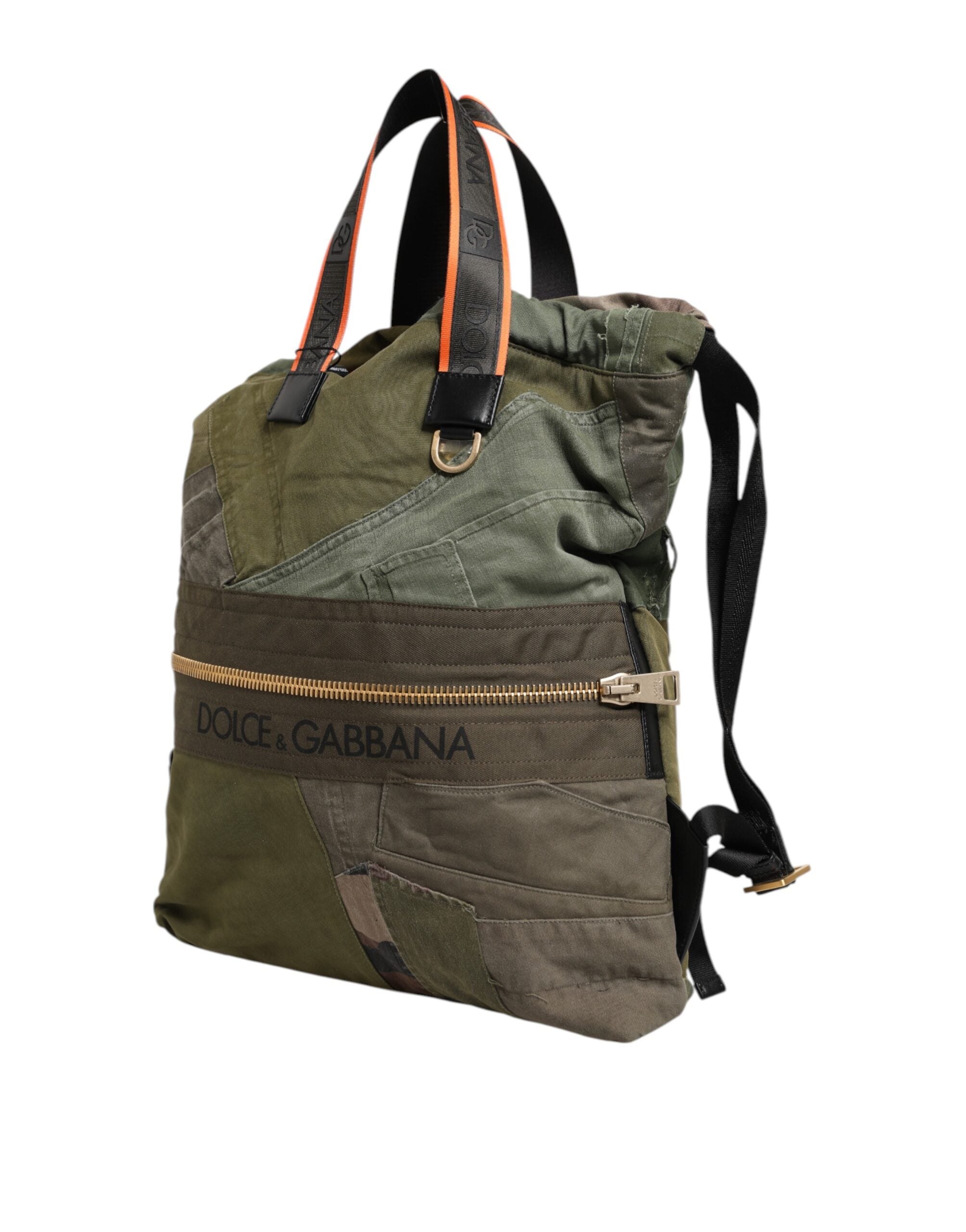 Dolce &amp; Gabbana Military Green Patchwork Rucksack Backpack Bag