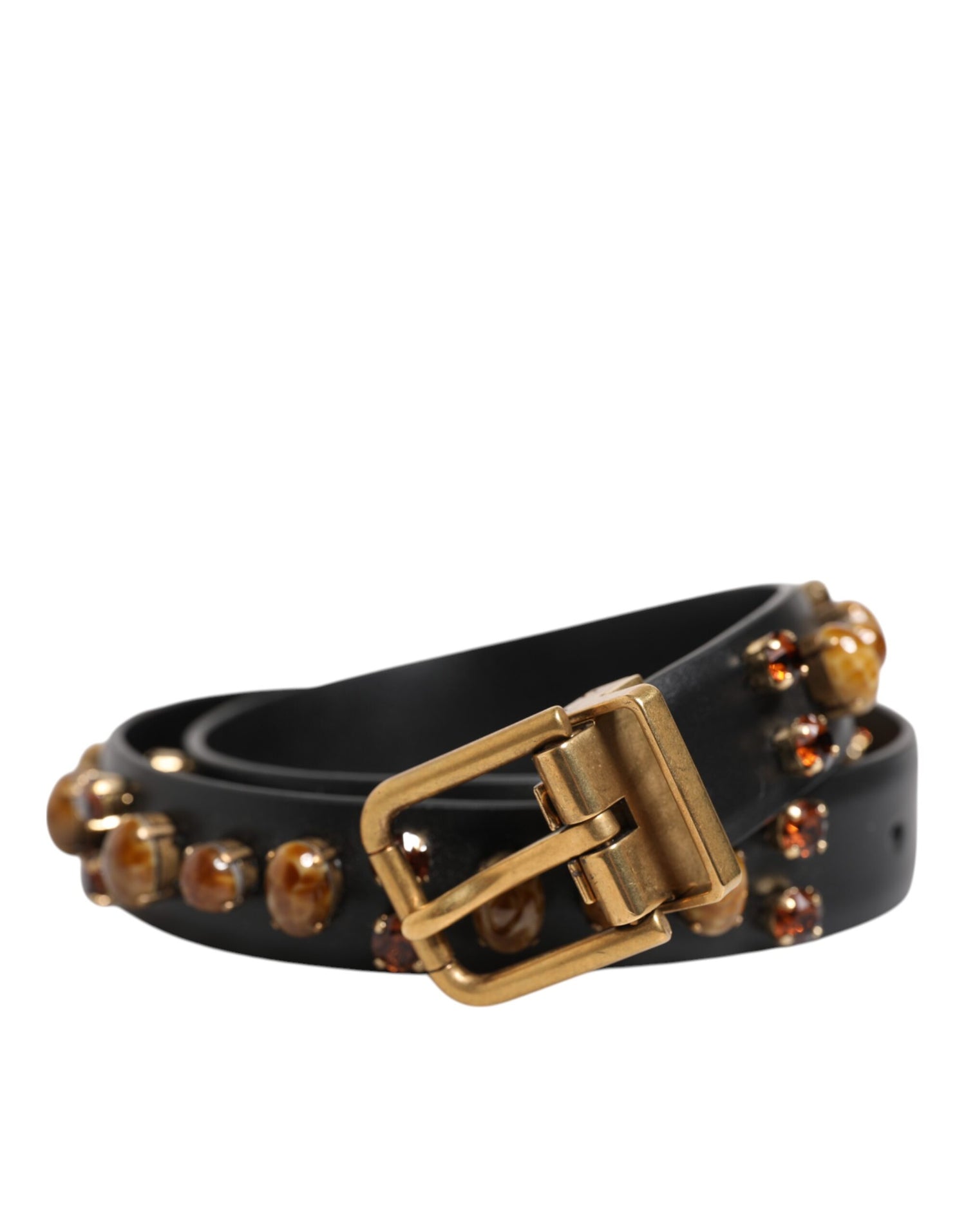 Dolce &amp;amp; Gabbana Svart Läderbälte med Nitar och Guldfärgat Spänne