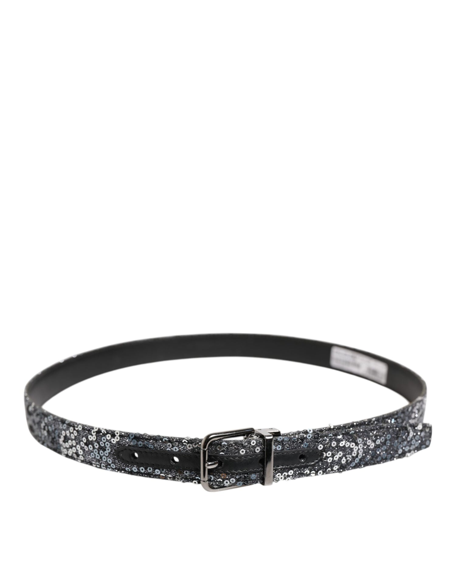 Dolce &amp;amp; Gabbana Svart Paljetter Silver Metallbälte med Logotypspänne