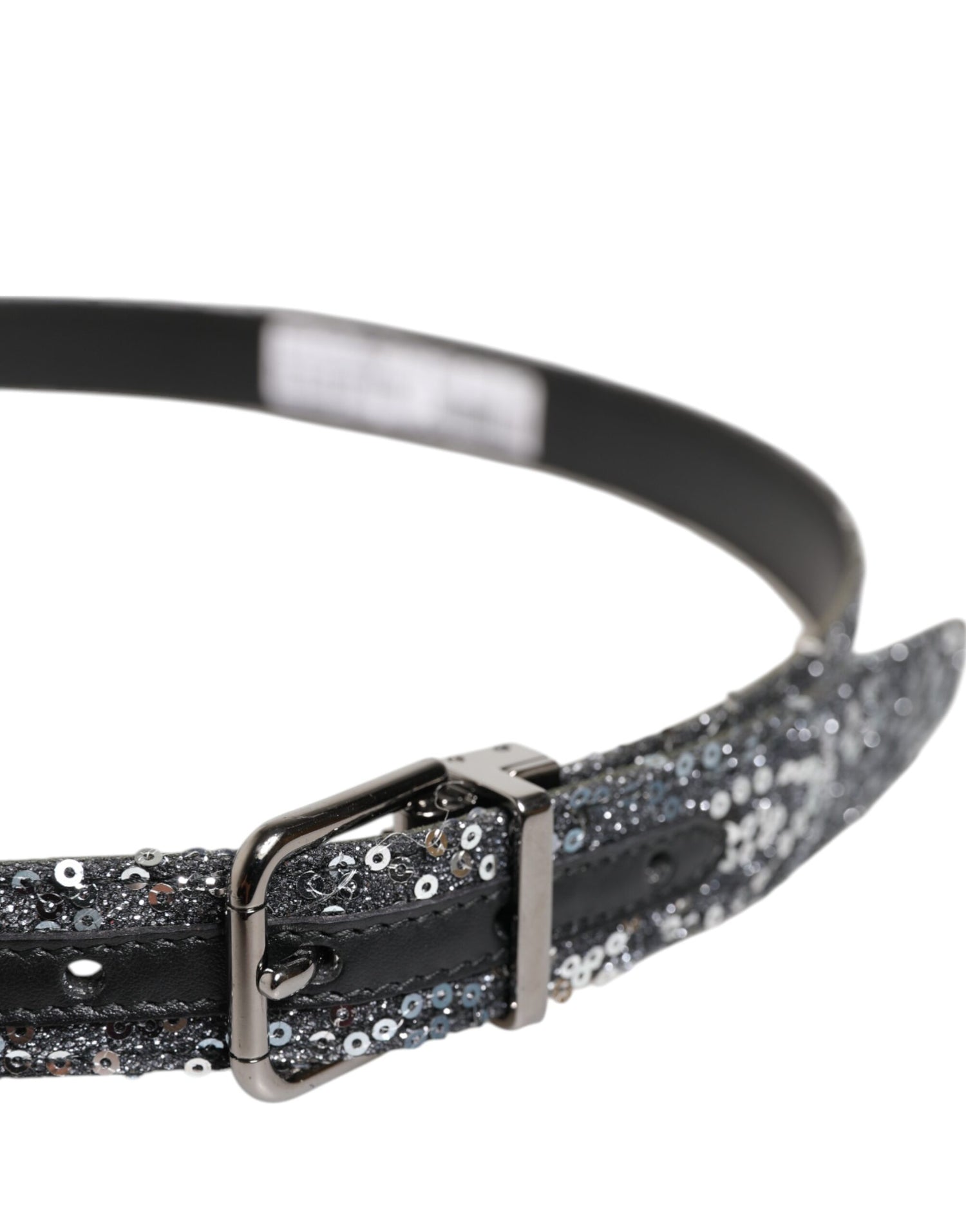 Dolce &amp;amp; Gabbana Svart Paljetter Silver Metallbälte med Logotypspänne