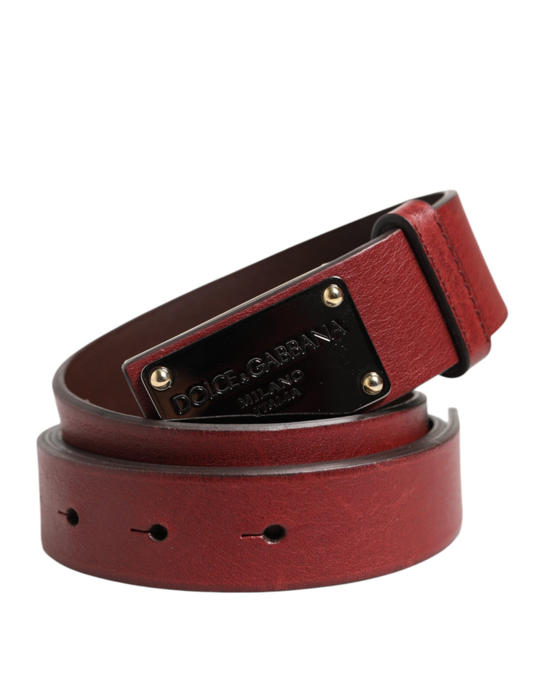 Dolce &amp; Gabbana Maroon Classic Leather Metal Logo Buckle Belt