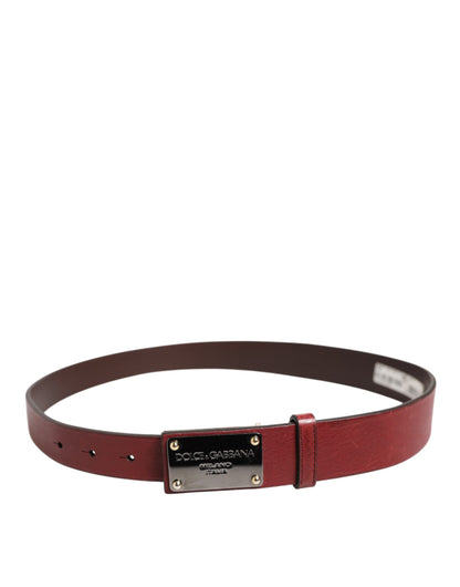 Dolce &amp; Gabbana Maroon Classic Leather Metal Logo Buckle Belt