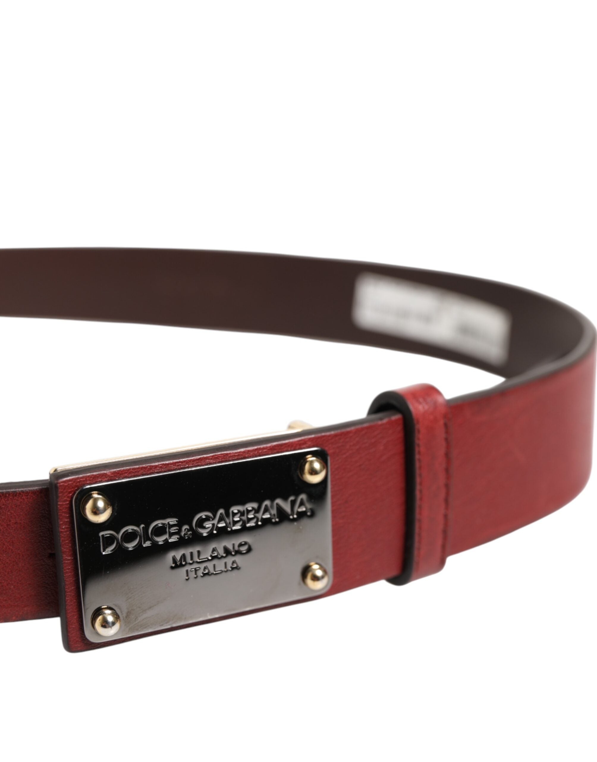 Dolce &amp; Gabbana Maroon Classic Leather Metal Logo Buckle Belt