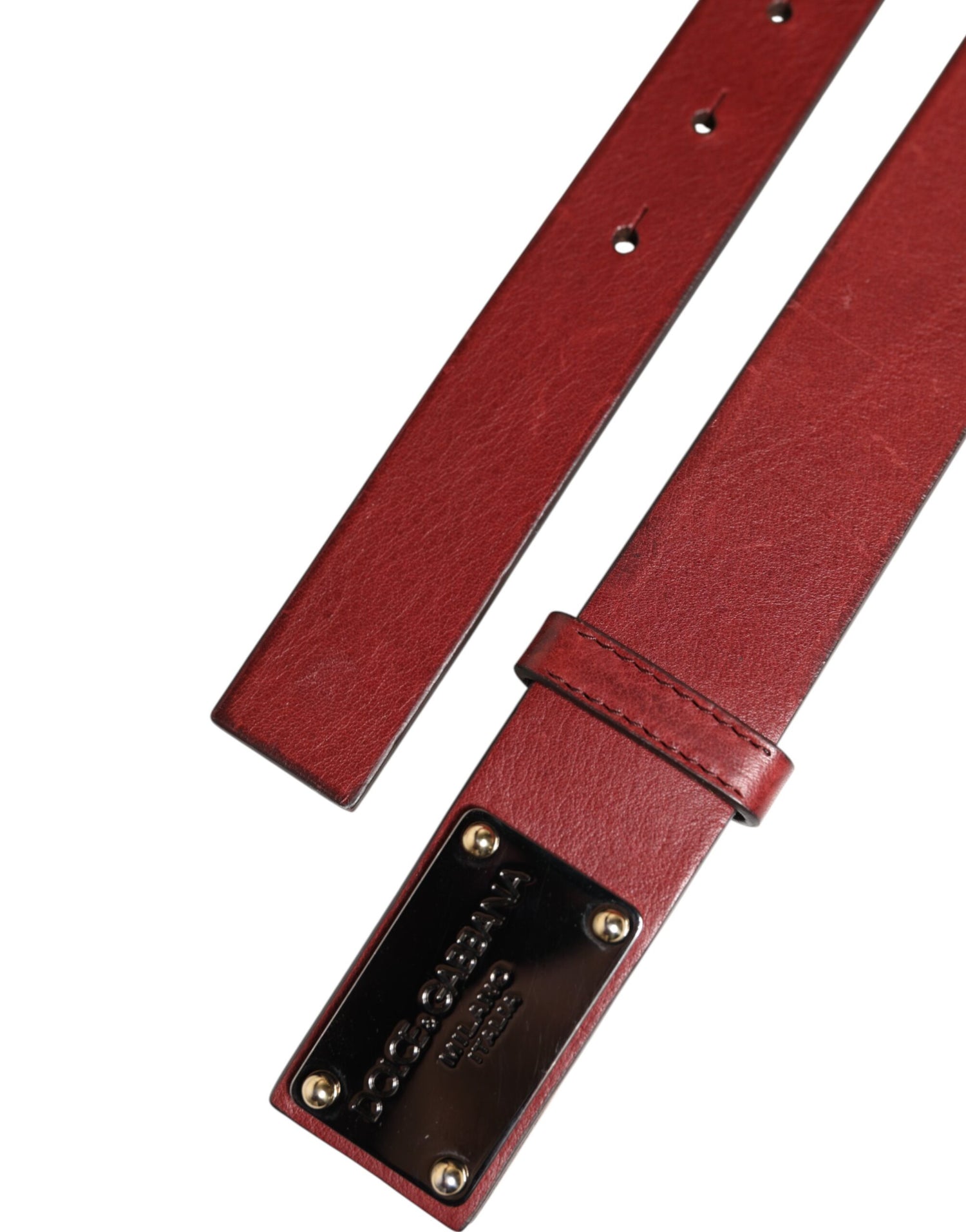 Dolce &amp; Gabbana Maroon Classic Leather Metal Logo Buckle Belt