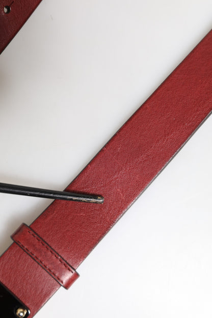 Dolce &amp; Gabbana Maroon Classic Leather Metal Logo Buckle Belt