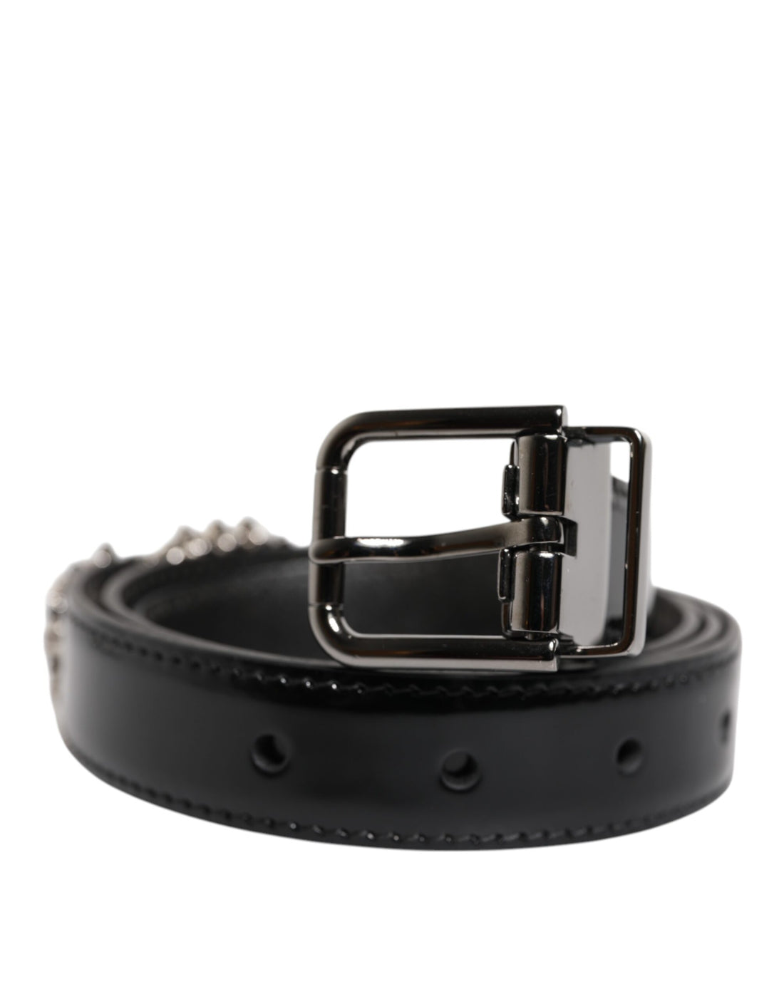 Dolce &amp; Gabbana Black Embellished Metal Logo Buckle Belt