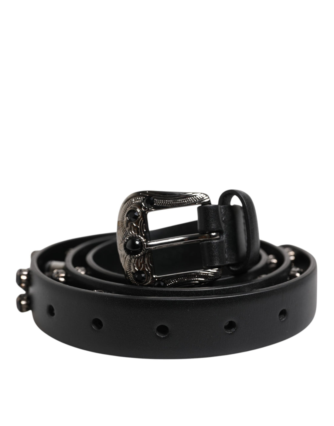 Dolce &amp; Gabbana Black Studded Leather Metal Logo Buckle Belt