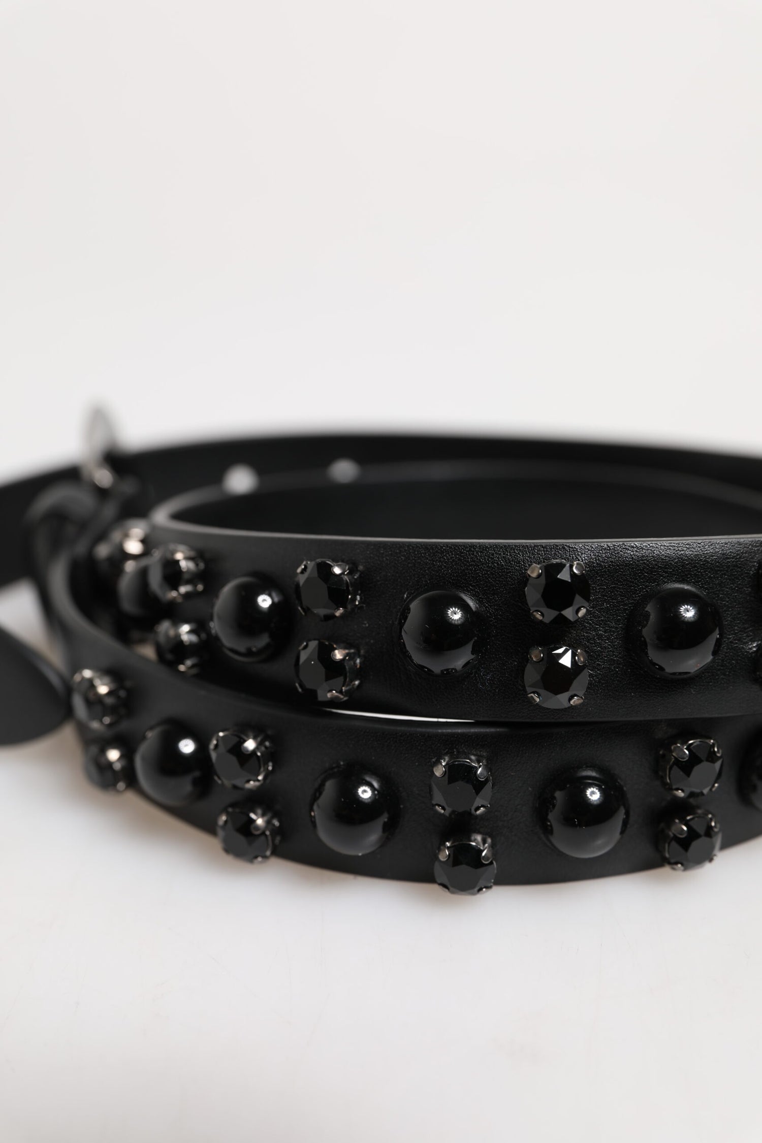 Dolce &amp; Gabbana Black Studded Leather Metal Logo Buckle Belt
