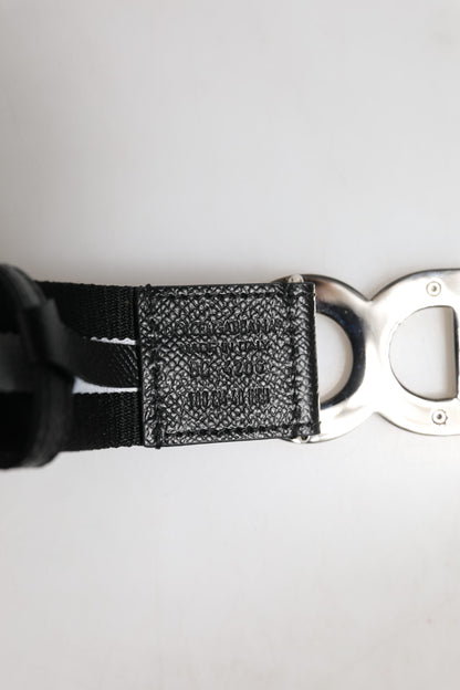Dolce &amp; Gabbana Black Cotton Metal DG Logo Gold Buckle Belt
