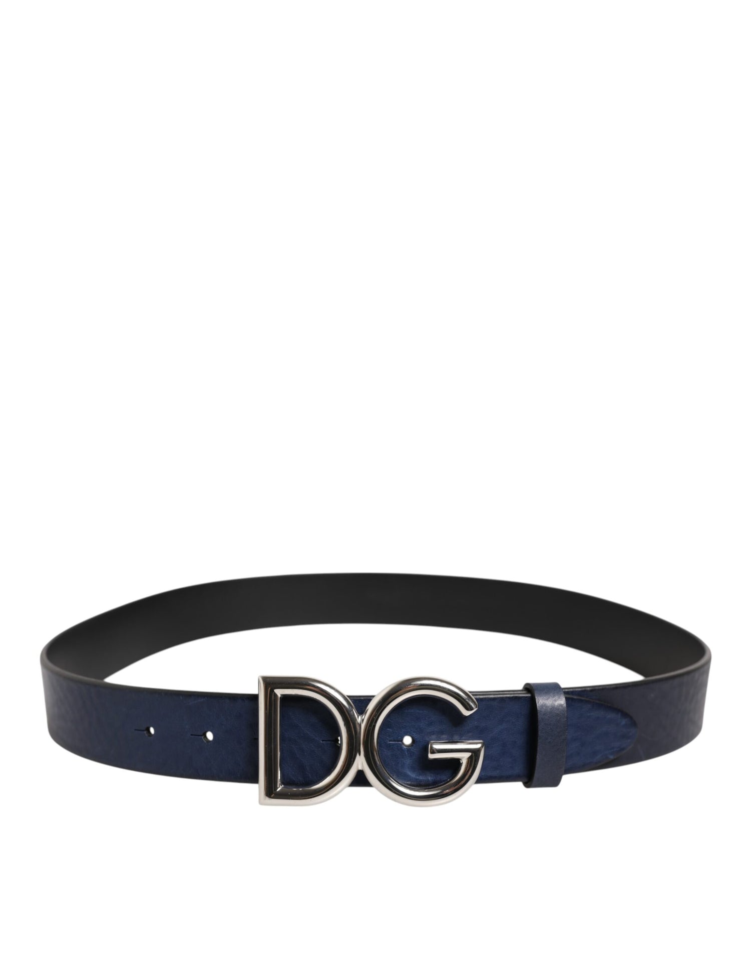 Dolce &amp; Gabbana Blue Classic Silver Metal DG Logo Buckle Belt