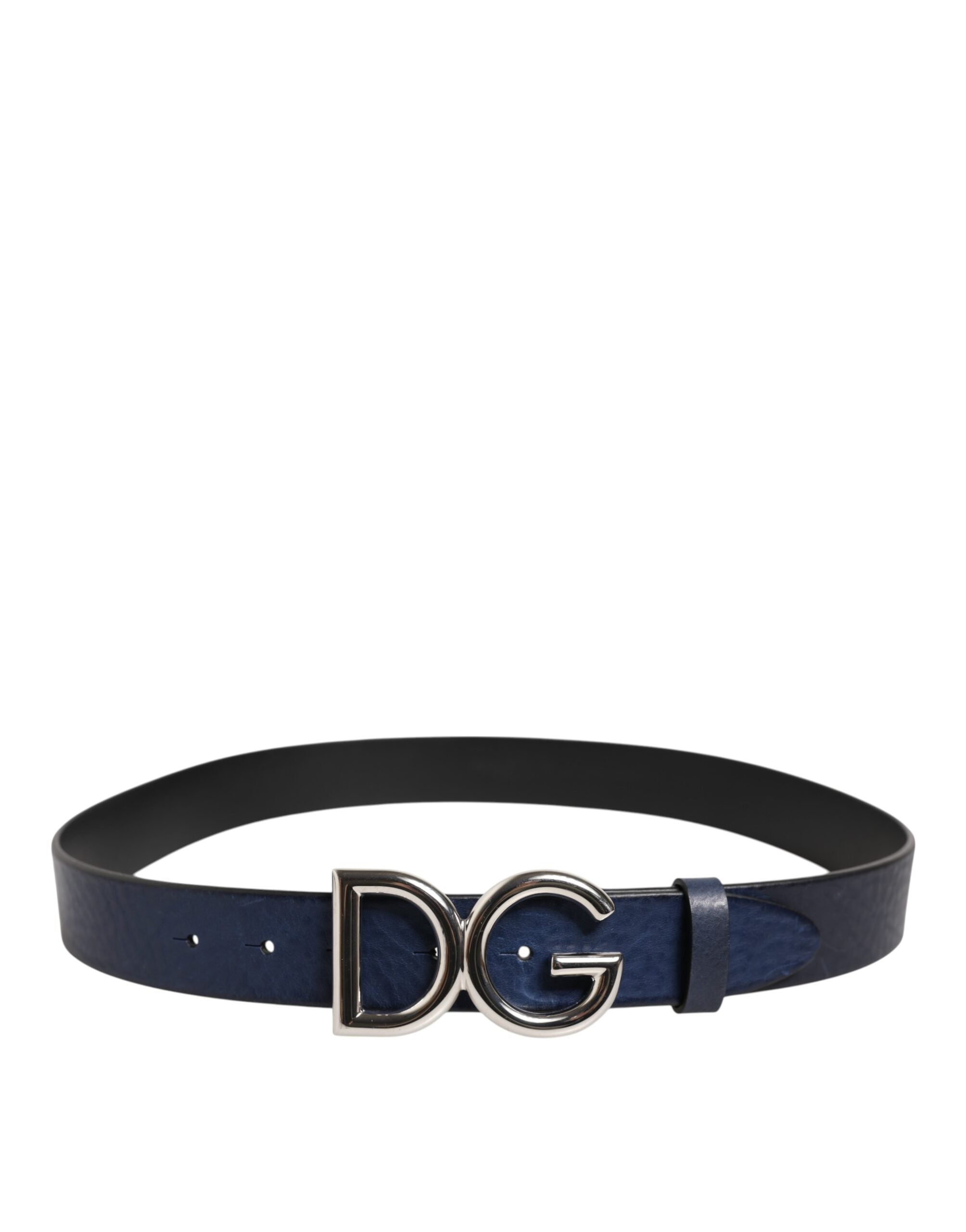 Dolce &amp; Gabbana Blue Classic Silver Metal DG Logo Buckle Belt