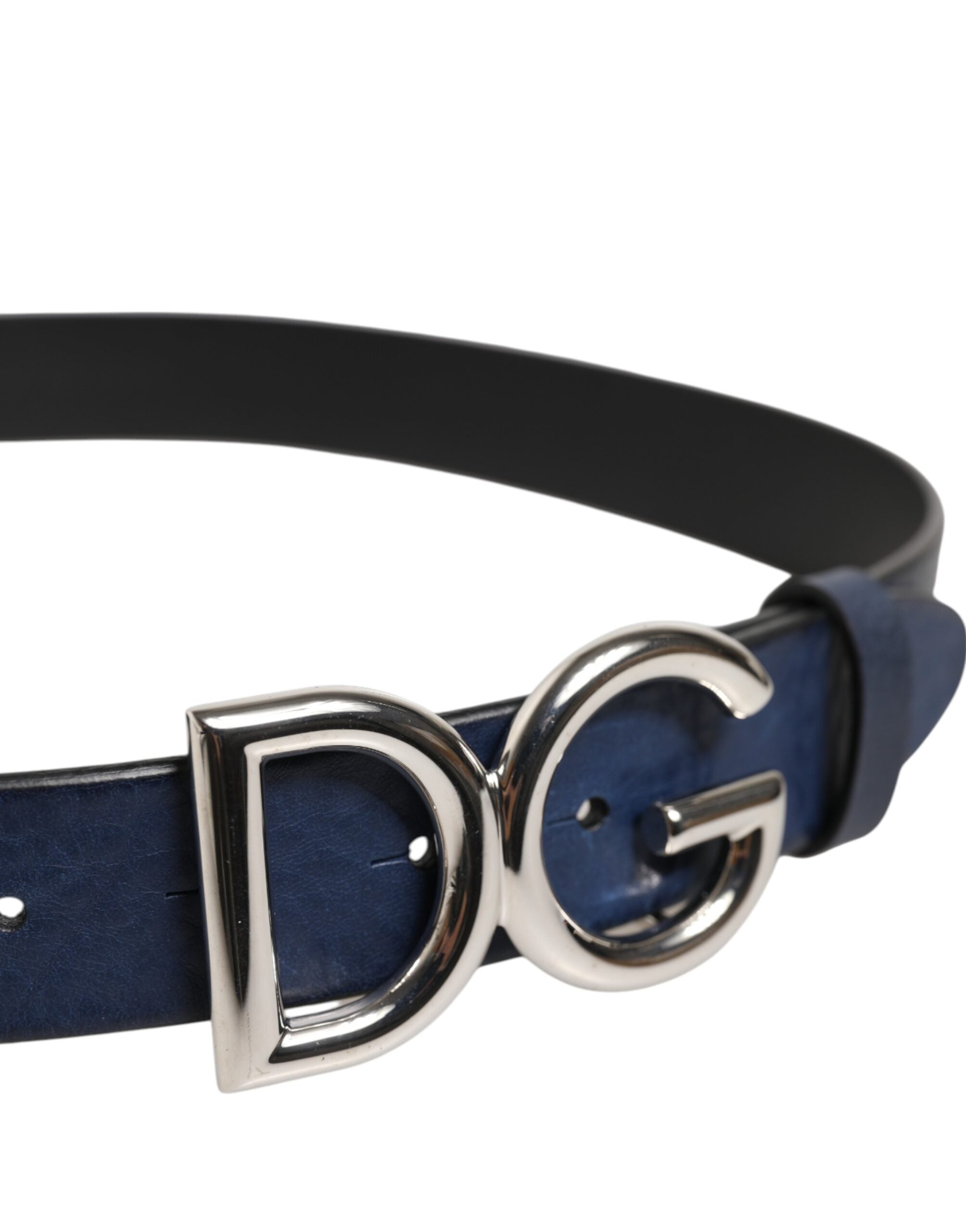 Dolce &amp; Gabbana Blue Classic Silver Metal DG Logo Buckle Belt