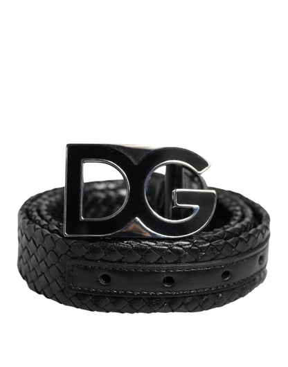 Dolce &amp;amp; Gabbana svart klassiskt läderbälte med DG-logotyp och spänne