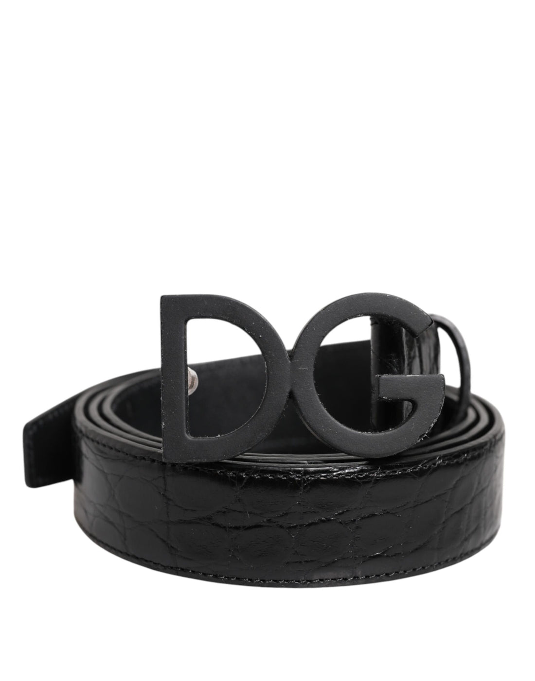 Dolce &amp; Gabbana Black Leather Classic Metal DG Buckle Belt