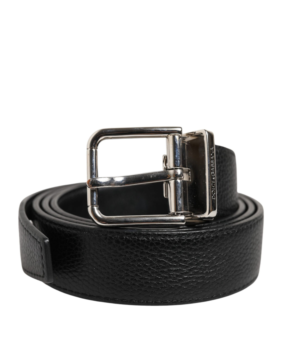 Dolce &amp; Gabbana Black Classic Leather Silver Tone Buckle Belt