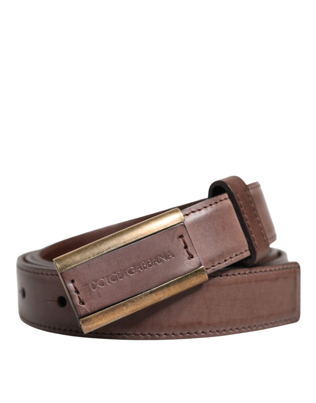 Dolce &amp; Gabbana Brown Calf Leather Antique Buckle Belt