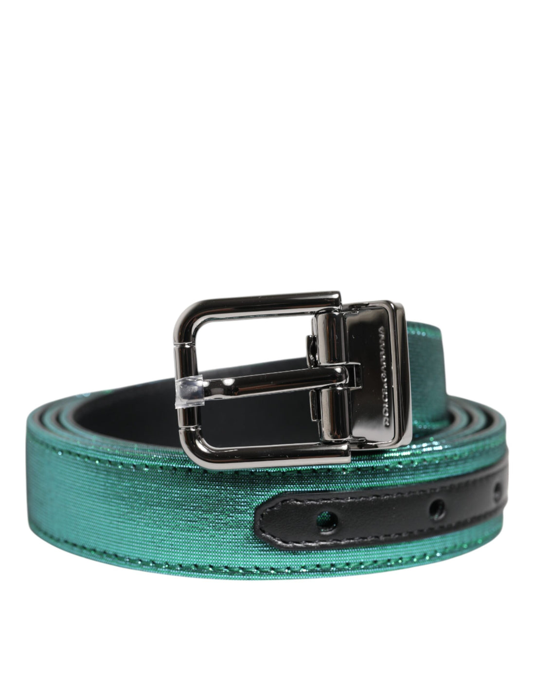Dolce &amp; Gabbana Green Black Polyester Metal Buckle Belt