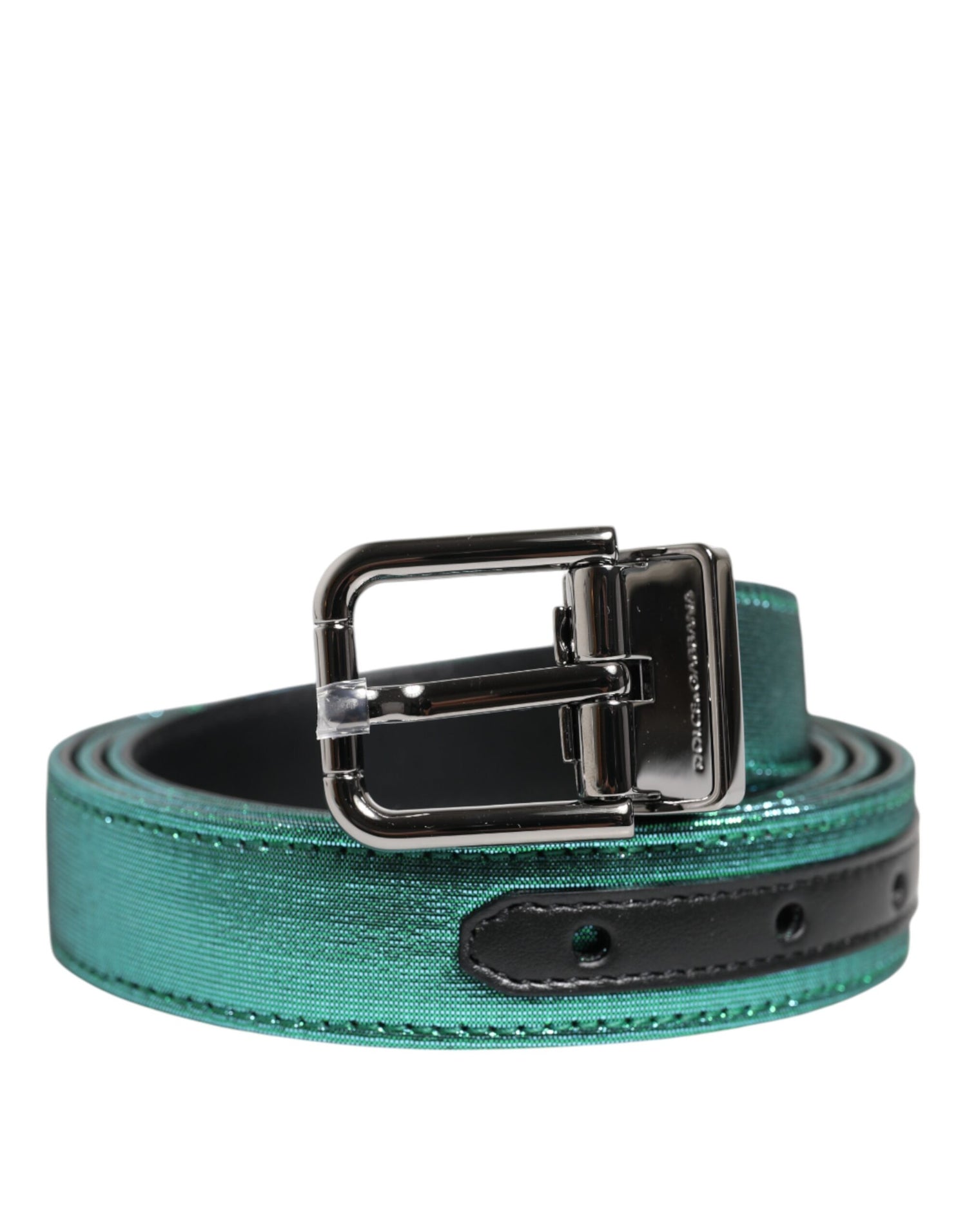 Dolce &amp; Gabbana Green Black Polyester Metal Buckle Belt